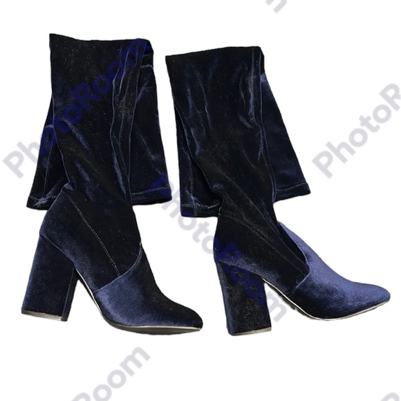 Steve Madden NORRI-V Blue Velvet Over The Knee High Heel Boots - Picture 2 of 5